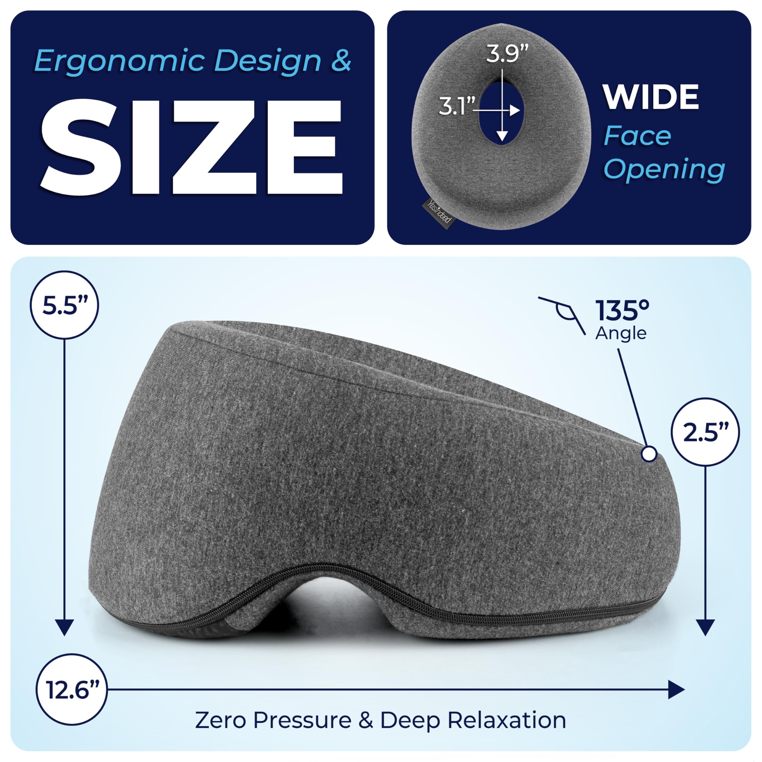 Face Down Pillow for Massage Bed – BBL & Eye Surgery Recovery Headrest | Stomach Sleeping Face Pillow for Prone Sleep, Tanning & Spa | Adjustable Memory Foam Cradle with Removable Cover (Grey) - Image 3