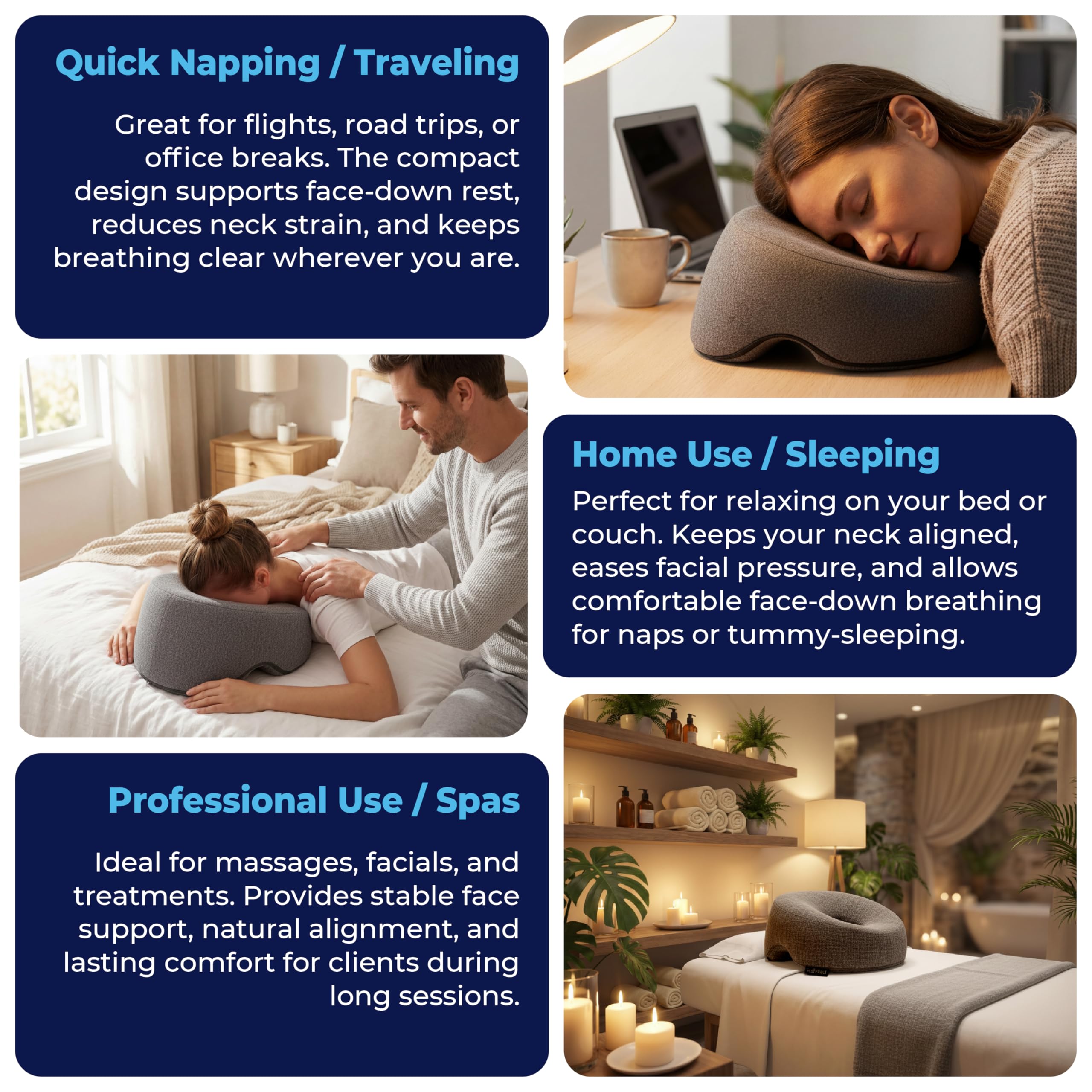 Face Down Pillow for Massage Bed – BBL & Eye Surgery Recovery Headrest | Stomach Sleeping Face Pillow for Prone Sleep, Tanning & Spa | Adjustable Memory Foam Cradle with Removable Cover (Grey) - Image 8