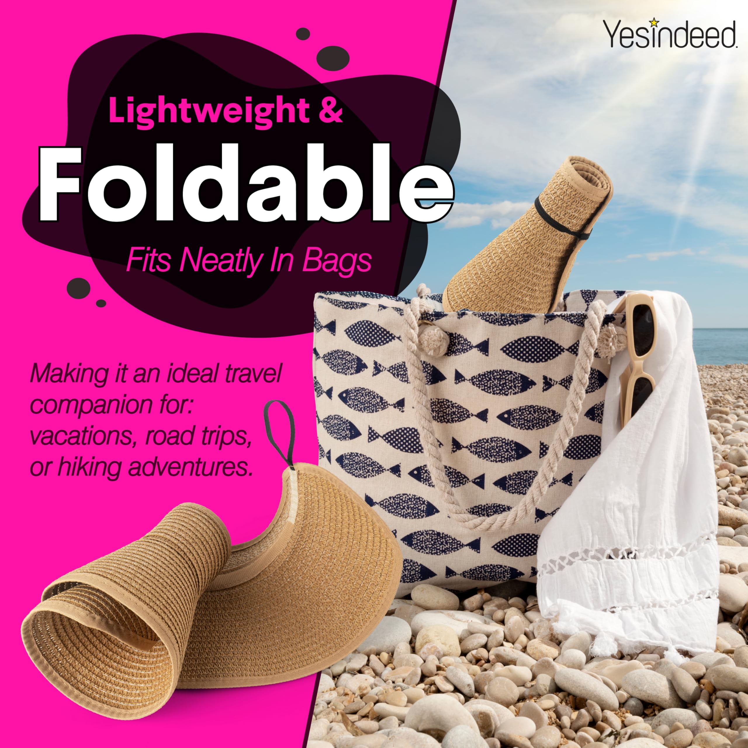 Women’s Sun Visor - UPF 50+ Protection, Wide Brim, Adjustable, Ponytail-Friendly, Packable - Ideal for Travel & Beach - Image 5