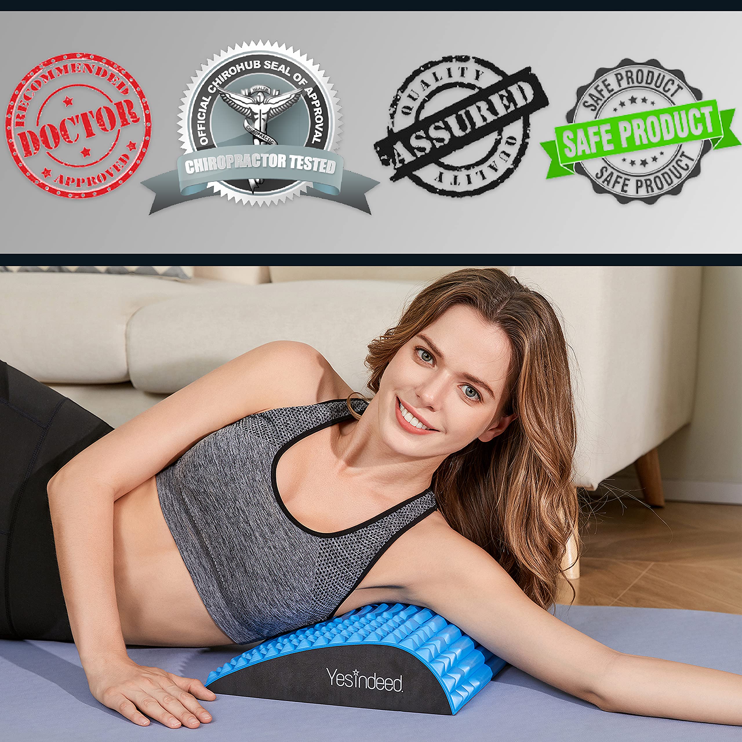 YESINDEED Back Stretcher Pillow – Pain Relief for Lower Back, Lumbar Support, Posture Correction, Sciatica Aid, Orthopedic Design, Easy to Use at Home, Office, or Anywhere, Orthopedist Recommended - Image 3