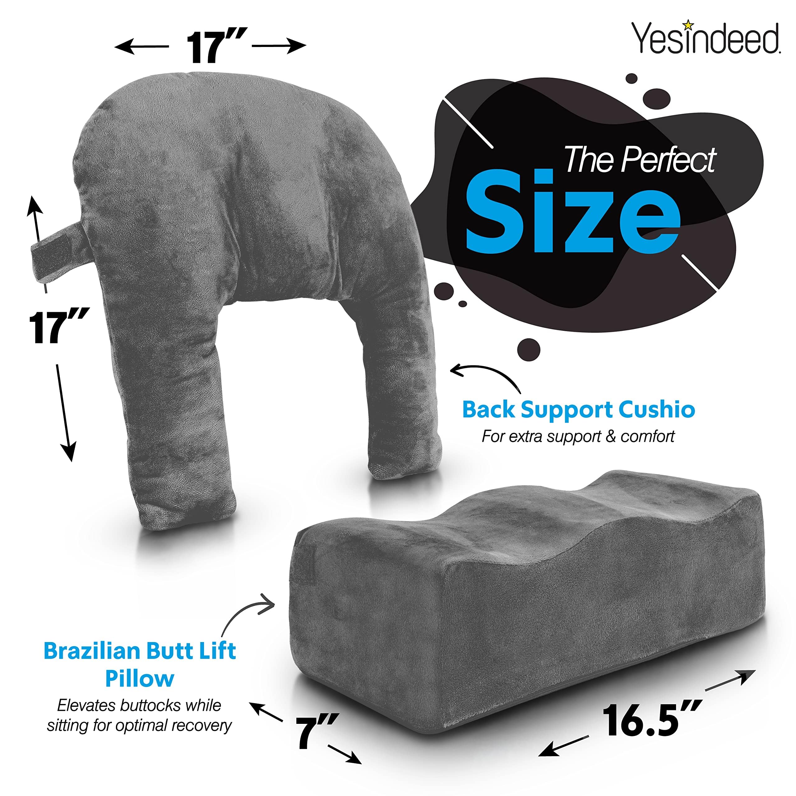 YESINDEED Brazilian Butt Lift Pillow + Back Support – Dr. Approved BBL Foam Pillow Set with Carry Bag, Comfortable & Firm Recovery Cushion for Post Surgery Sitting Relief, Lightweight & Portable, Grey - Image 3