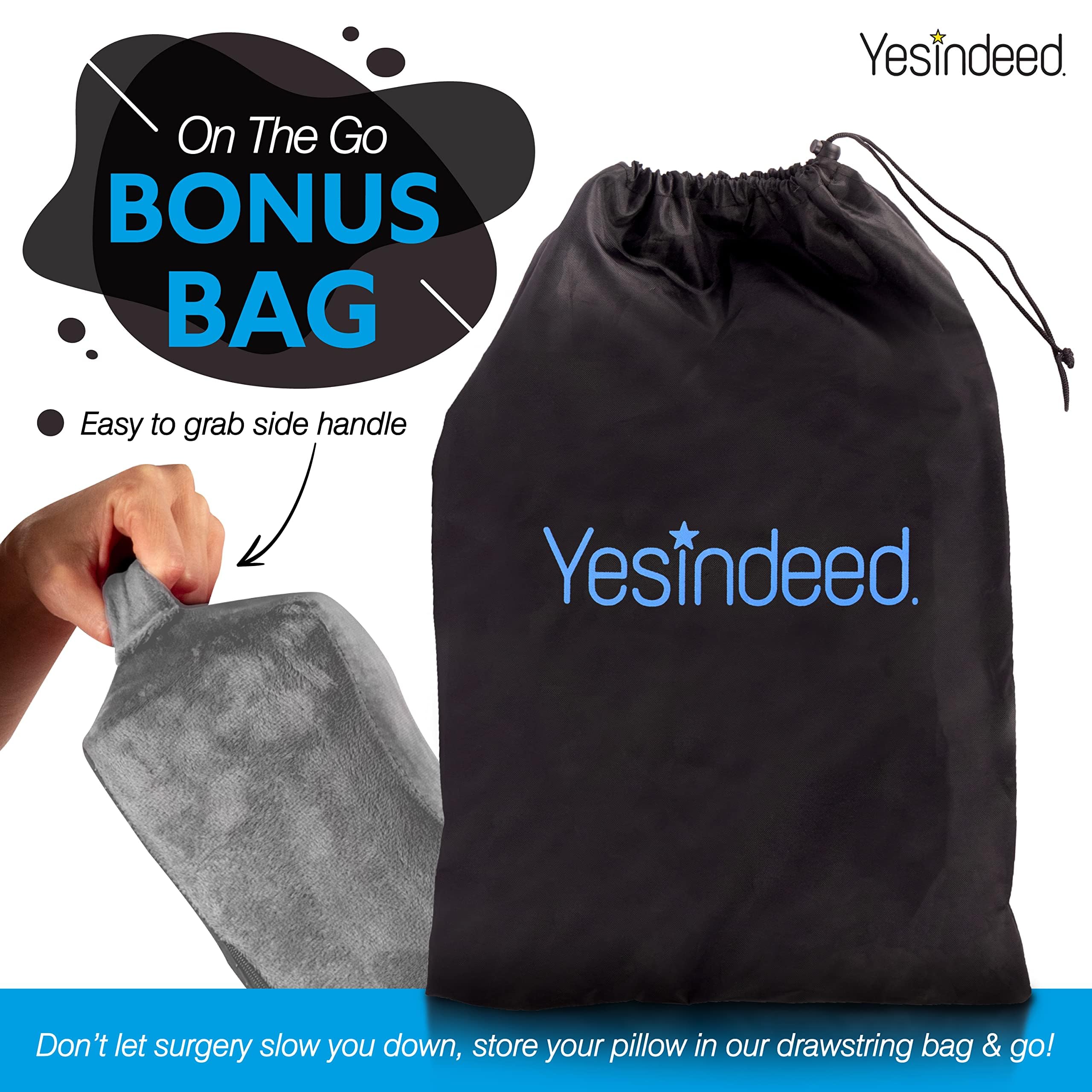 YESINDEED Brazilian Butt Lift Pillow + Back Support – Dr. Approved BBL Foam Pillow Set with Carry Bag, Comfortable & Firm Recovery Cushion for Post Surgery Sitting Relief, Lightweight & Portable, Grey - Image 4