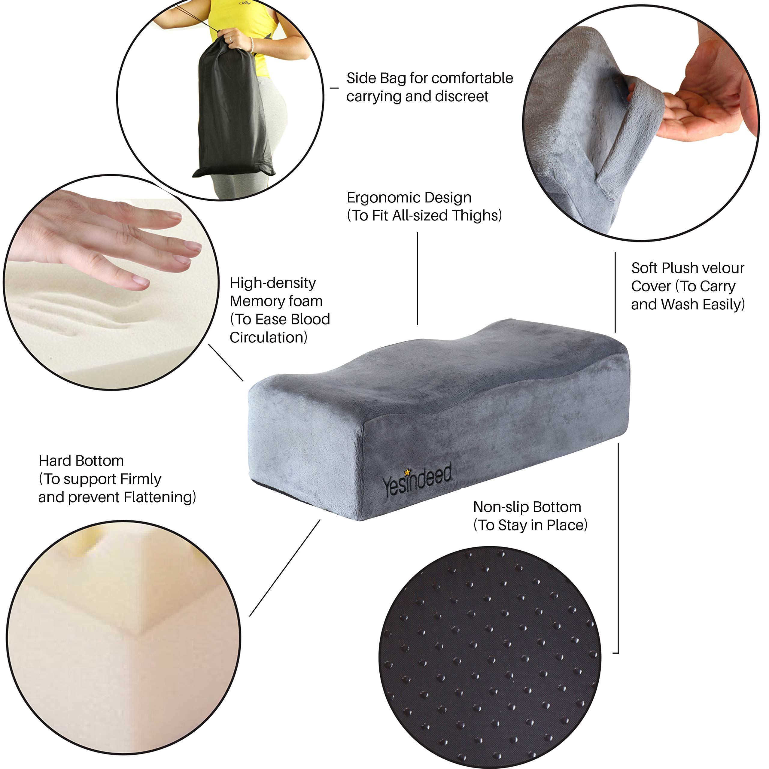 YESINDEED Brazilian Butt Lift Pillow – Dr. Approved for Post Surgery Recovery Seat – BBL Foam Pillow + Cover Bag Firm Support Cushion Butt Support Technology - Grey - Image 3