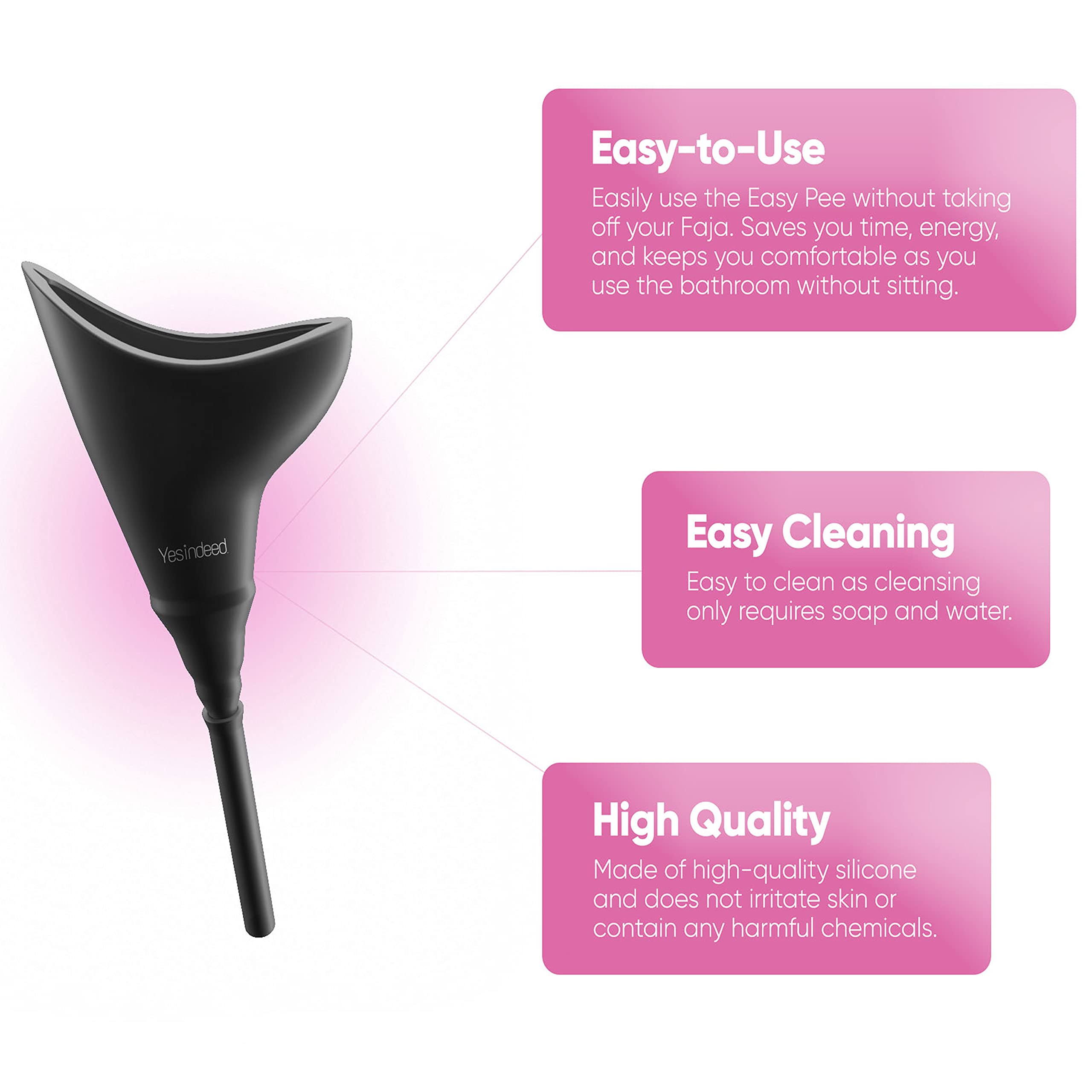 The Original YESINDEED Female Urination Device Silicone Funnel Urine Portable Urinal for Women Standing Up to Pee Reusable Easy to Clean, for After Surgery, Outdoor Activities +Extension Tube (Black) - Image 6