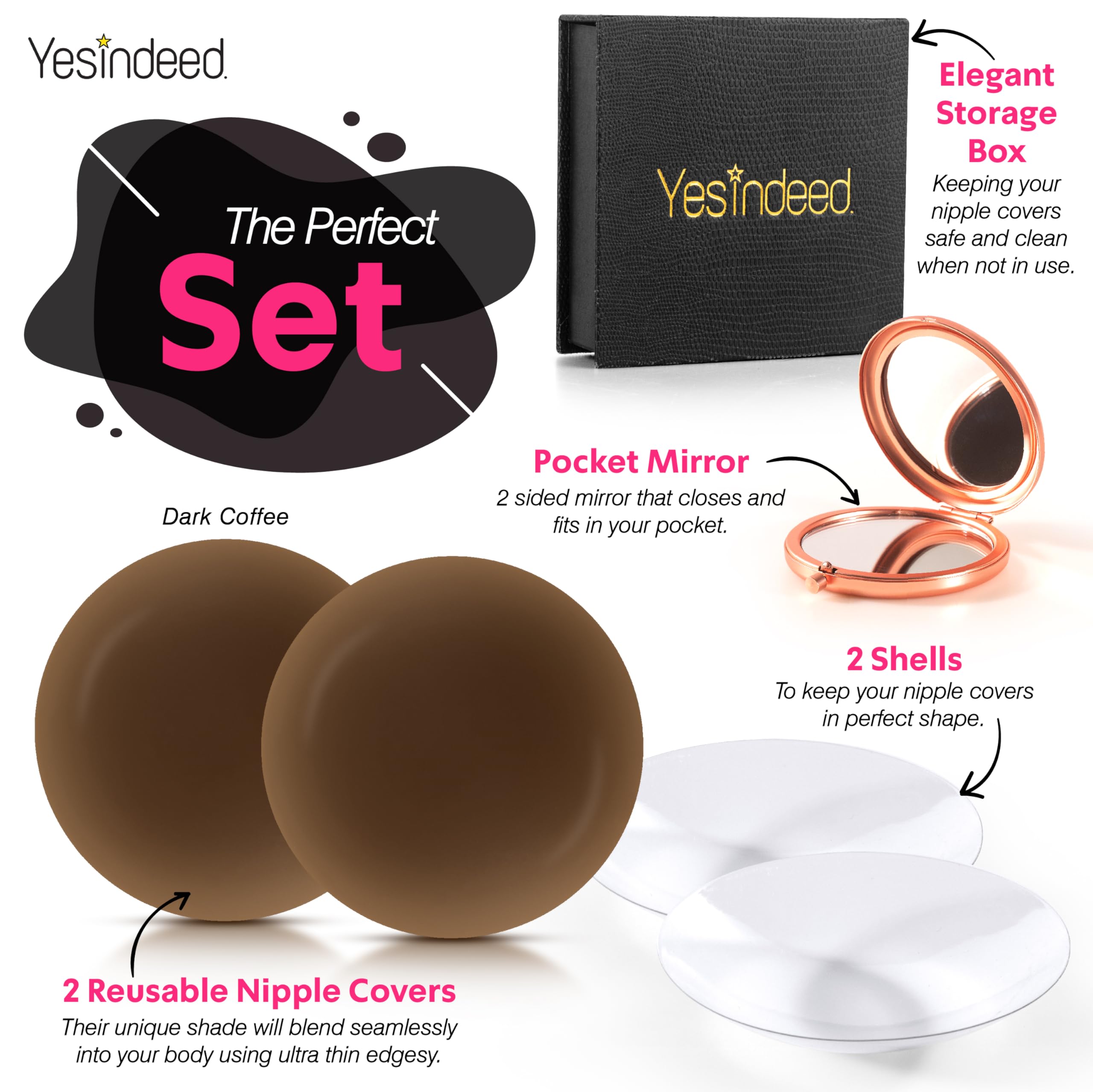 YESINDEED Nipple Covers - Hypoallergenic Silicone Pasties, Invisible Adhesive for Backless & Strapless, Bonus Mirror - Image 3
