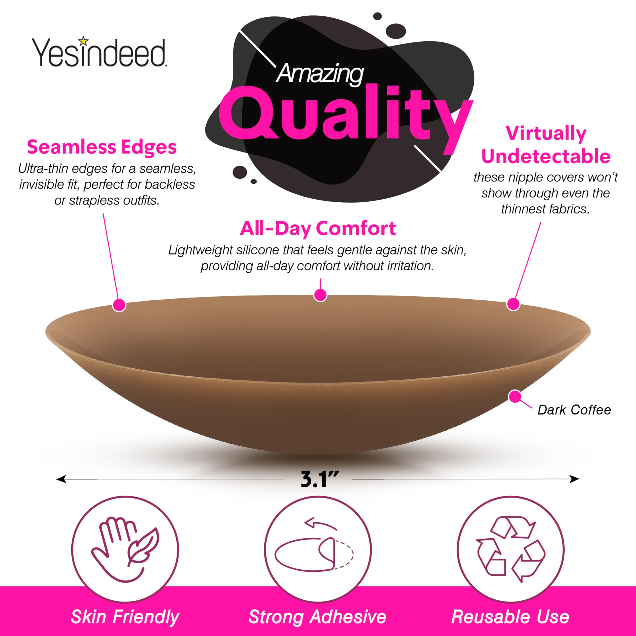 YESINDEED Nipple Covers - Hypoallergenic Silicone Pasties, Invisible Adhesive for Backless & Strapless, Bonus Mirror - Image 4