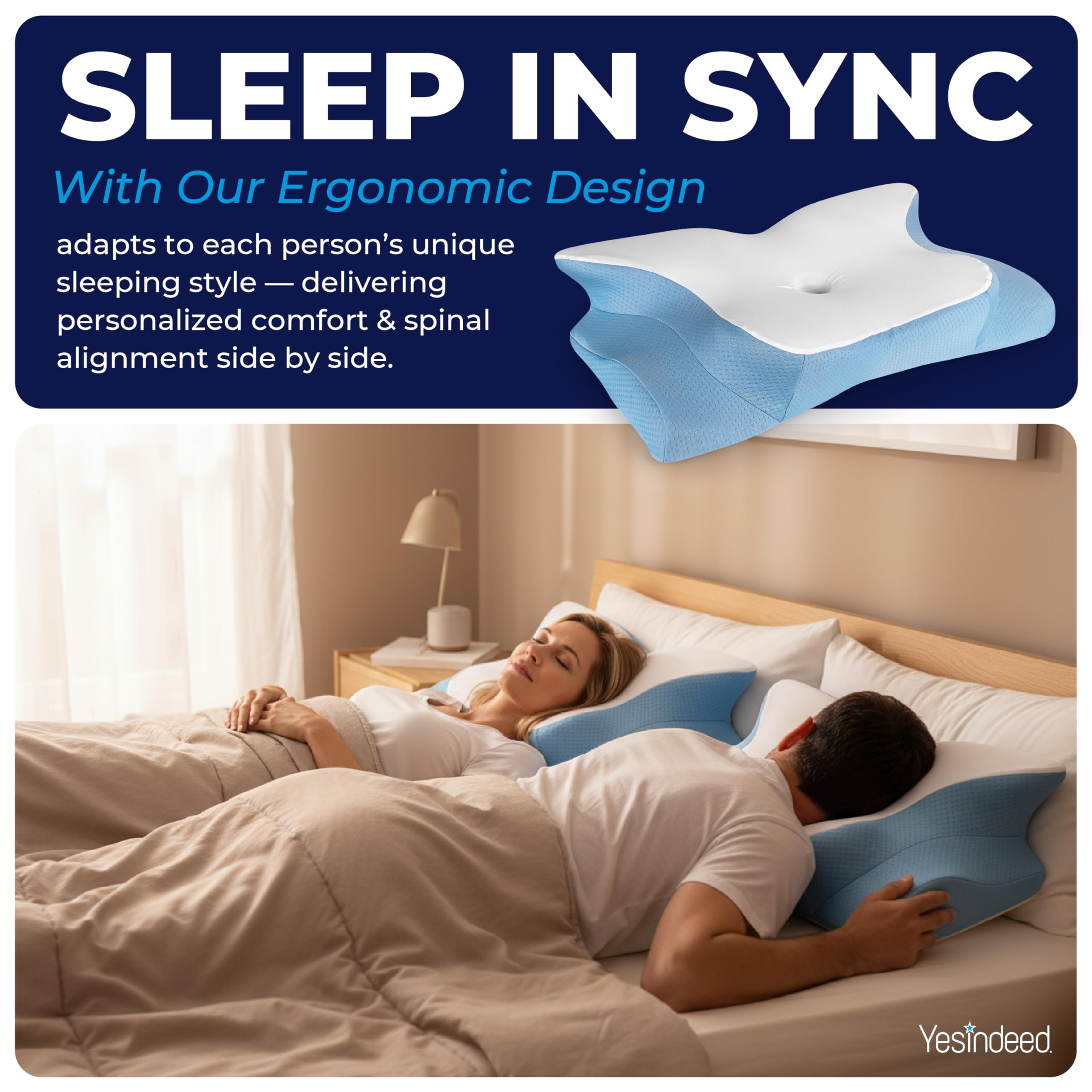 YESINDEED Pain Relief Cooling Pillow – Cervical Neck Support for Sleeping, Contoured Memory Foam Design for Neck and Shoulder Pain, Ergonomic Sleep Solution for Side Sleepers, Snoring, Posture - Image 6