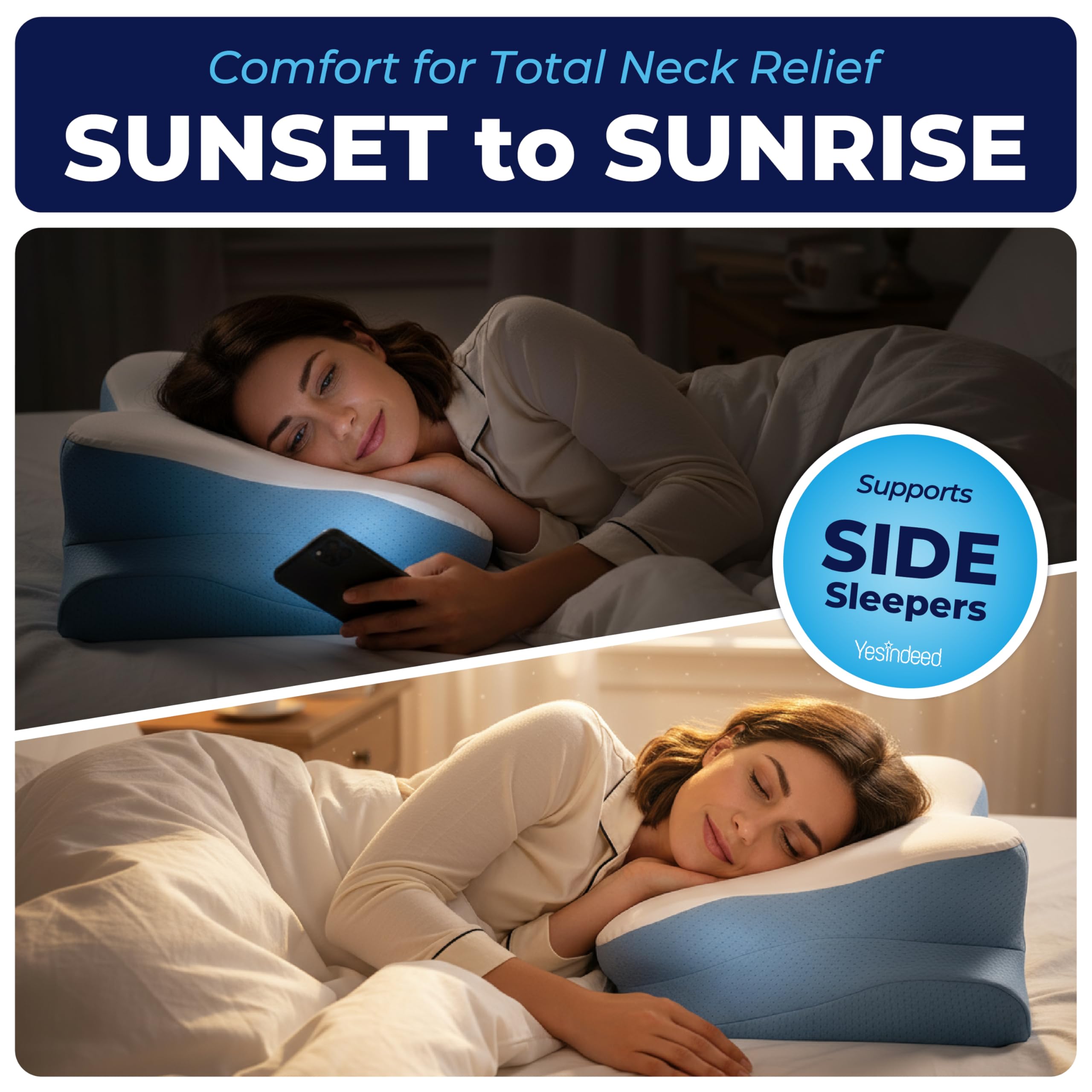 YESINDEED Pain Relief Cooling Pillow – Cervical Neck Support for Sleeping, Contoured Memory Foam Design for Neck and Shoulder Pain, Ergonomic Sleep Solution for Side Sleepers, Snoring, Posture - Image 7